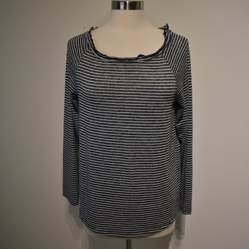 Gibson black white striped long sleeve pullover